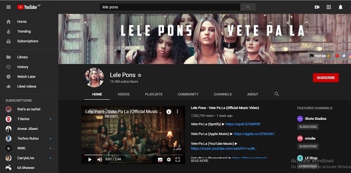 A picture of YouTube channel of Lele Pons.